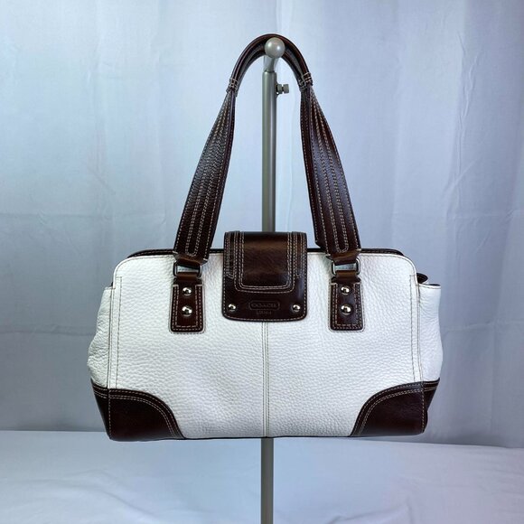 Coach Leather Turnlock Satchel Brown Cream - F13961 🤍 Janice - Picture 3 of 17
